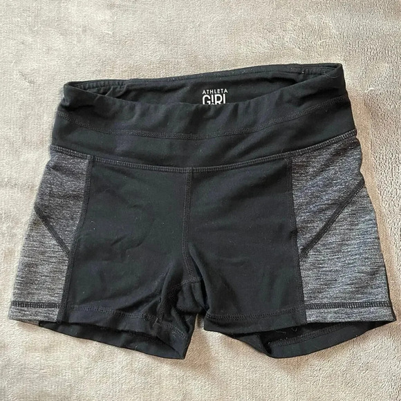 Athleta Girl Spandex Shorts SZ M 8-10 Kid Black Grey Athletic‎ Athleisure Sporty - Picture 1 of 3